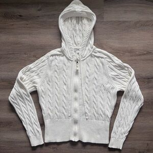 Tommy Hilfiger Cream Cable Knit Zip-Up Hoodie